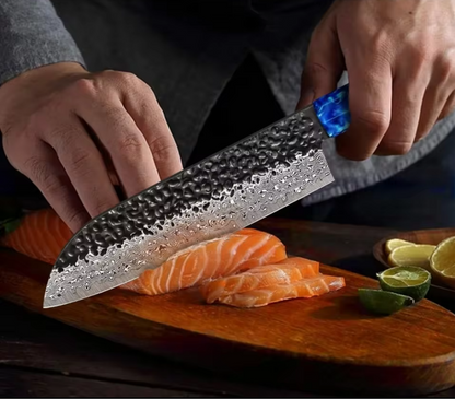 Couteau de Chef Santoku en Acier Damas - L'Art de la Découpe
