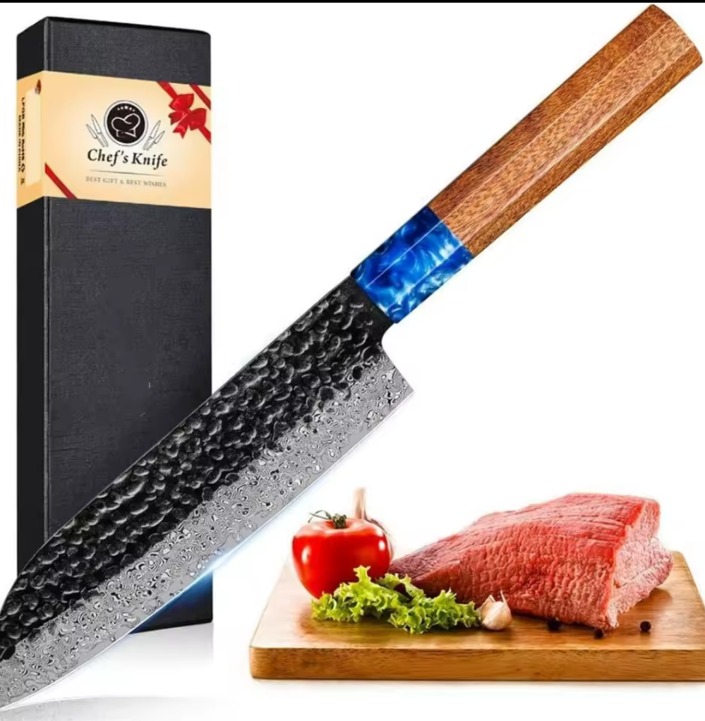 Couteau de Chef Santoku en Acier Damas - L'Art de la Découpe