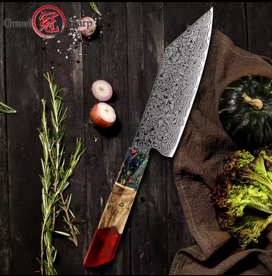 Couteau de Chef en Acier Damas - L'Essentiel du Cuisinier