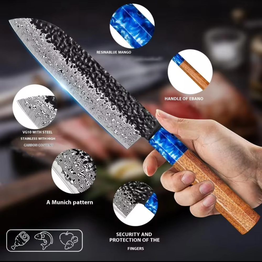 Couteau de Chef Santoku en Acier Damas - L'Art de la Découpe